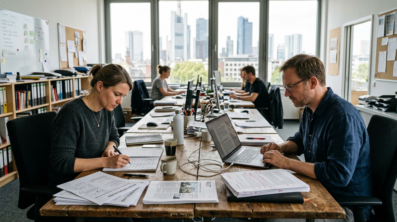 Flexmorning Redaktion bei der Arbeit in Frankfurt